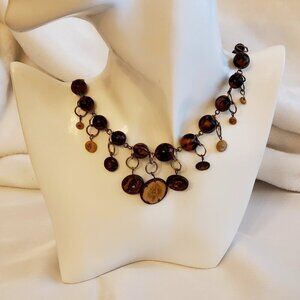 Boho Wood and Polished Stone Necklace, 18 inch